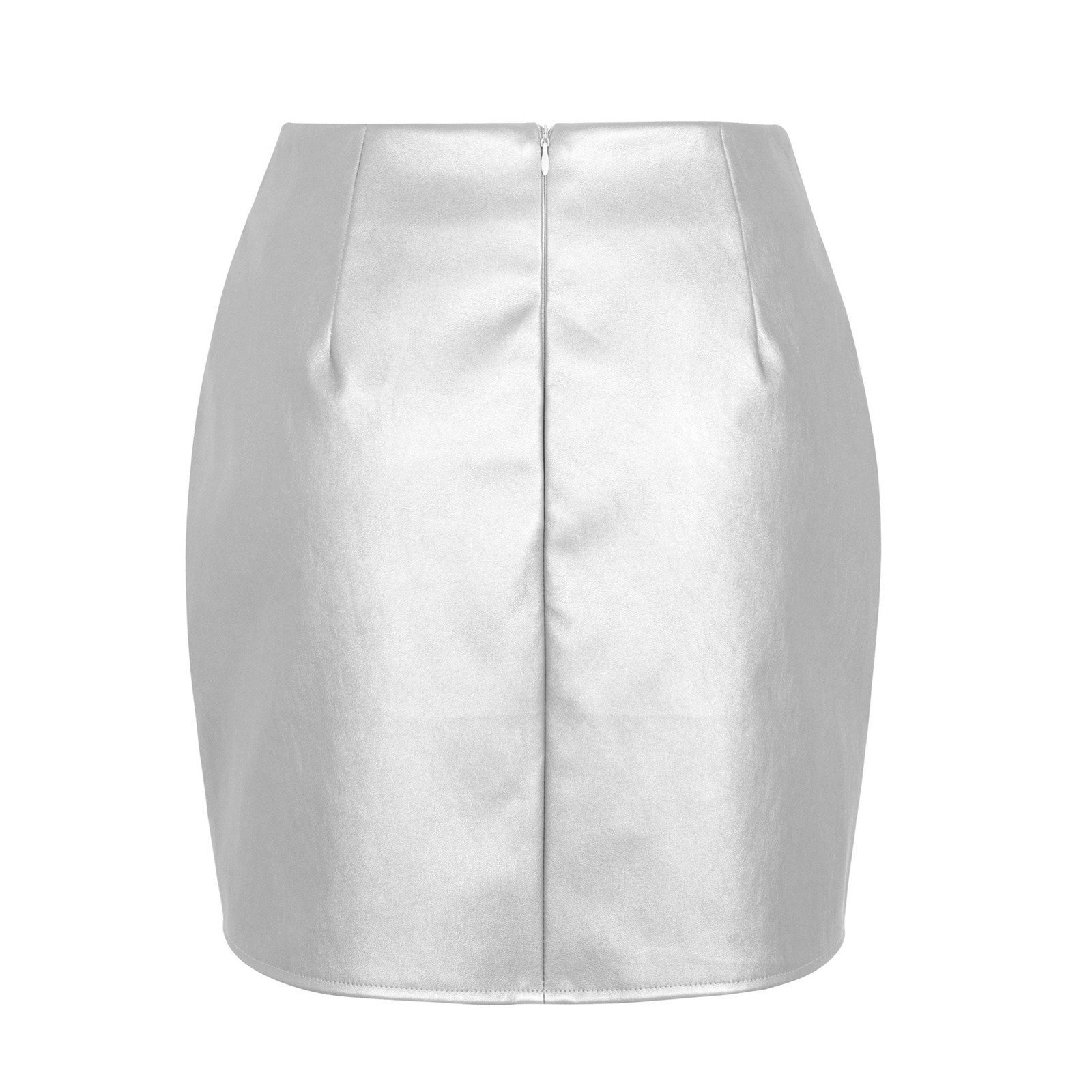 thumbnail image 3 of Falda de cintura alta de cuero sintético para mujer - Diseño con abertura, cierre con cremallera - S-XL, 3 of 8
